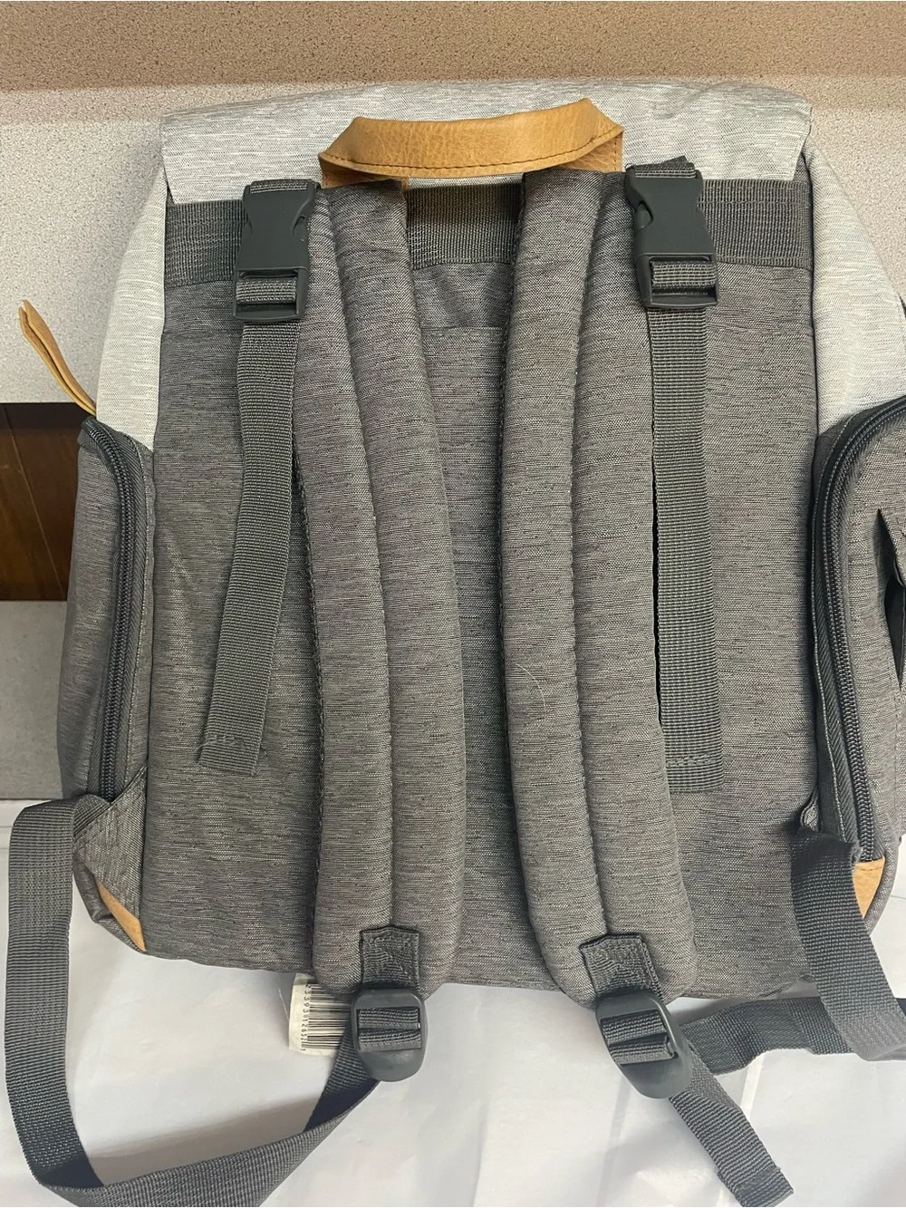Eddie Bauer Gray and Tan Canvas diaper bag Backpack